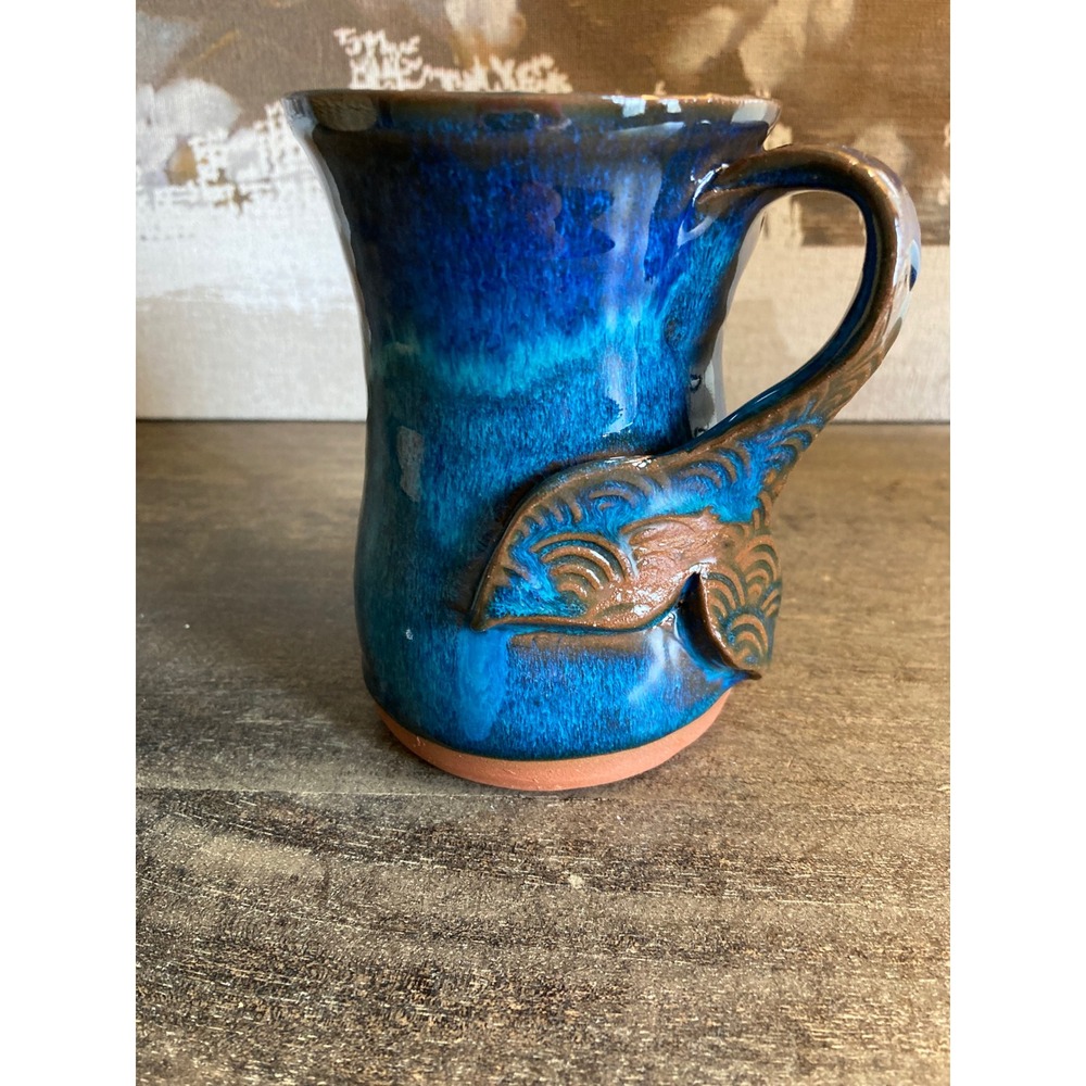 Redstone 24 Studio Pottery Blue Drip Glaze Wave Accent Terracotta Mug 5in